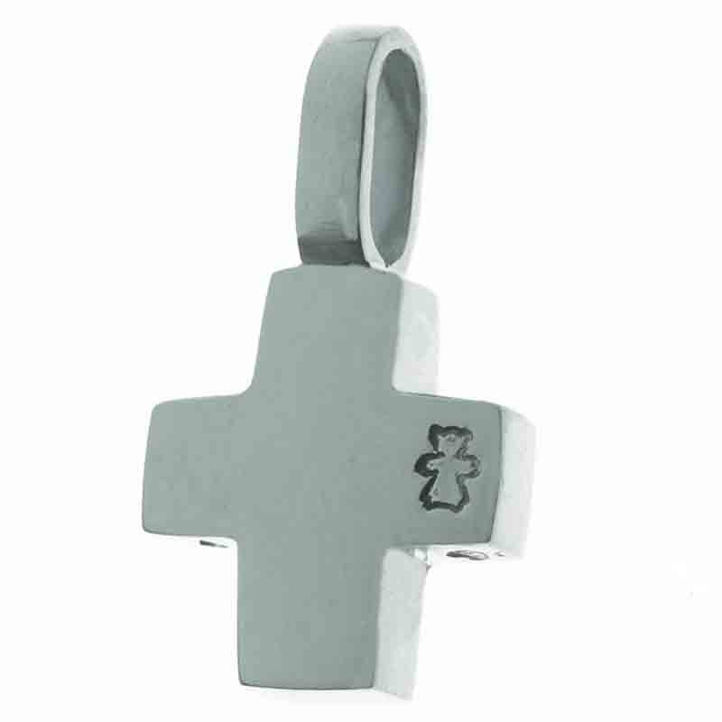 Pendentif Croix avec bélière 11 mm (or blanc 750°) Loupidou