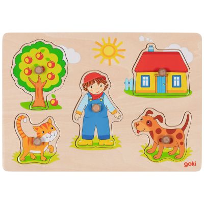 Puzzle à encastrements en bois Chat et Chien (5 pièces)
