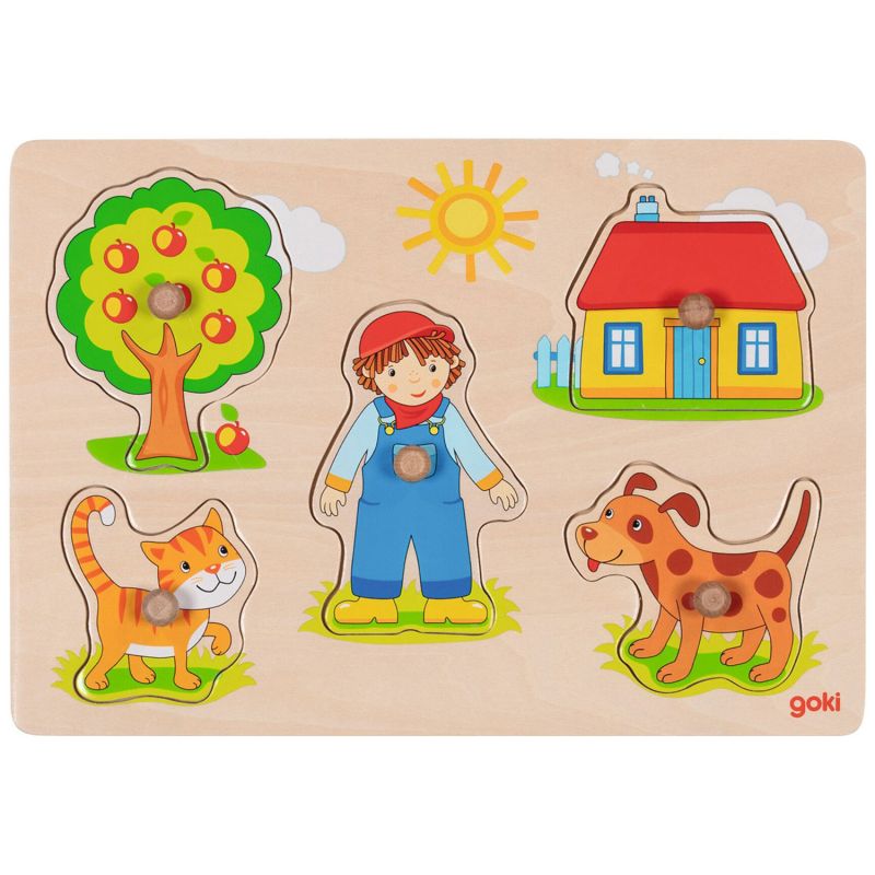 Puzzle à encastrements en bois Chat et Chien (5 pièces) Goki Produit 1