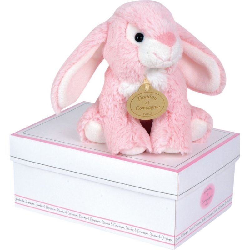 Coffret peluche musical lapin rose (15 cm) Doudou et Compagnie