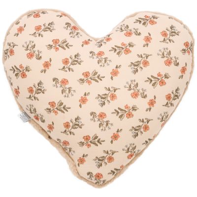 Coussin déco forme coeur fausse fourrure angora beige et fleurs BB & Co