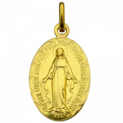 Médaille ovale Vierge Miraculeuse 19 mm (or jaune 750°) Premiers Bijoux