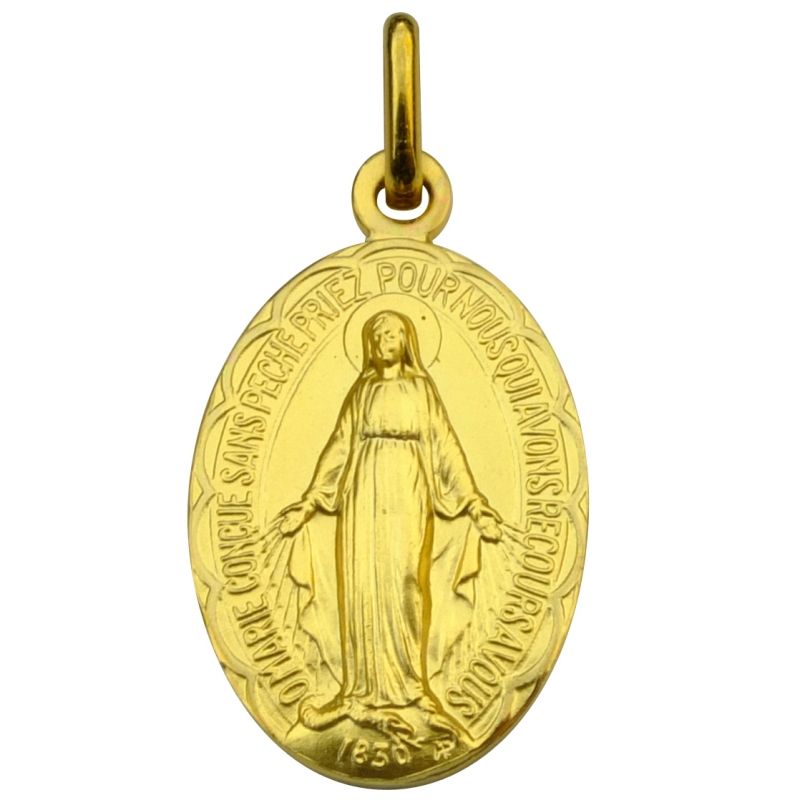 Médaille ovale Vierge Miraculeuse 19 mm (or jaune 750°) Premiers Bijoux