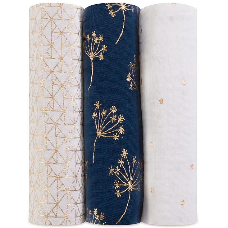 Lot de 3 maxi langes métalliques Gold deco (120 x 120 cm) aden + anais