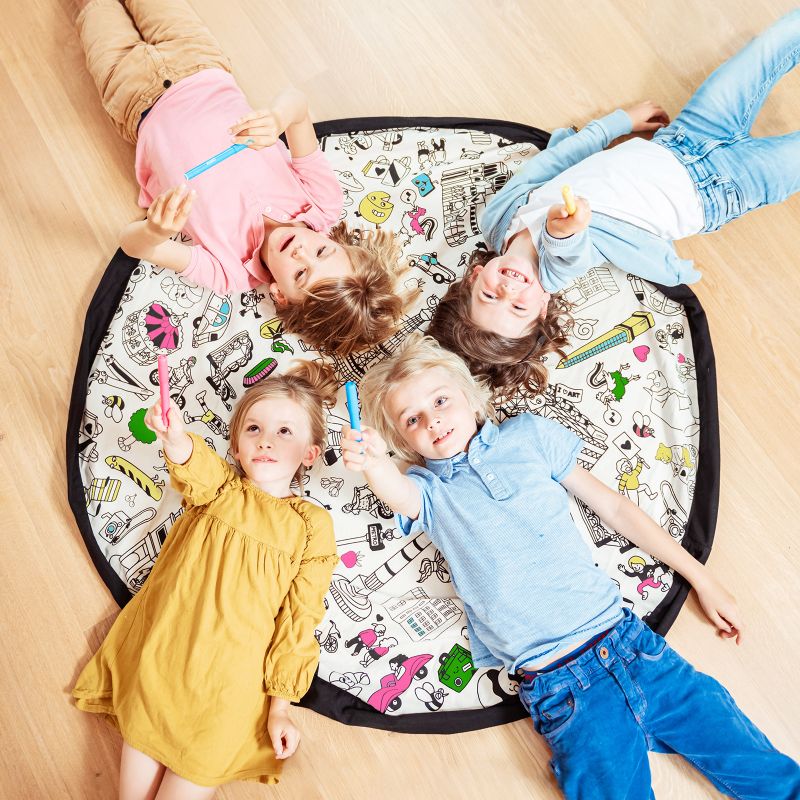 Sac à jouets 2 en 1 réversible Original Print Color your bag Omy Paris Play&Go Ambiance 2