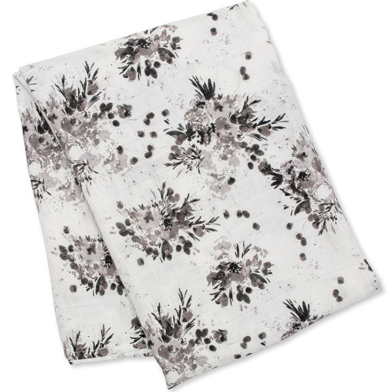 Maxi lange en bambou et coton Fleurs noires (120 x 120 cm) Lulujo