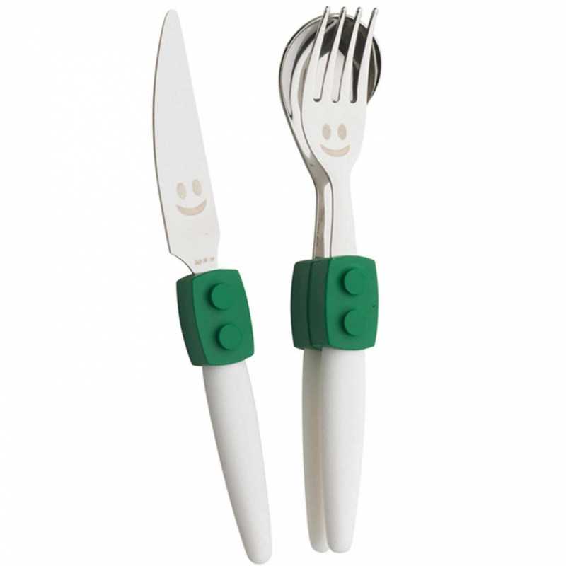 Set 3 couverts enfant emboîtables vert et blanc Daniel Crégut