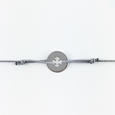 Bracelet cordon bébé médaille Mini Croix Occitane 10 mm (or blanc 750°) Maison La Couronne