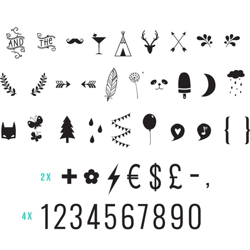 Assortiment de motifs et chiffres noirs pour lightbox A Little Lovely Company