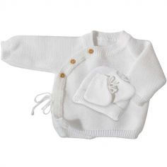 Coffret de naissance brassière, bonnet et chaussons blancs (0-1 mois)