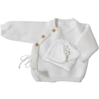 Coffret de naissance brassière, bonnet et chaussons blancs (0-1 mois)  par Trois Kilos Sept