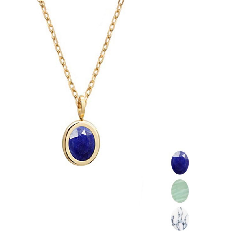 Collier femme pierre fine ovale plaqué or 45 cm (personnalisable) Petits trésors