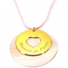 Pendentif sur cordon Message du coeur (plaqué or jaune et nacre)  par Petits trésors