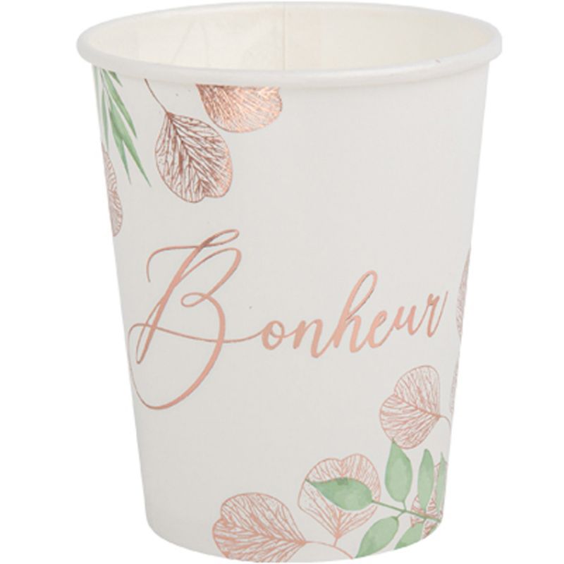 Lot de 8 gobelets en carton Bonheur Botanique rose gold (250 ml) Arty Fêtes Factory