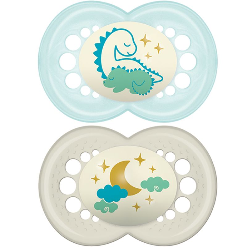 Lot de 2 sucettes anatomiques Nuit dinosaure vert (18 mois et +) MAM