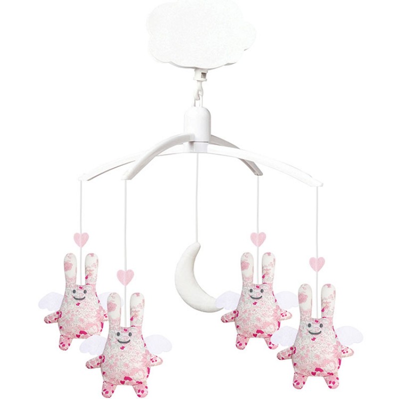 Mobile musical Ange lapin Fleurs roses Trousselier