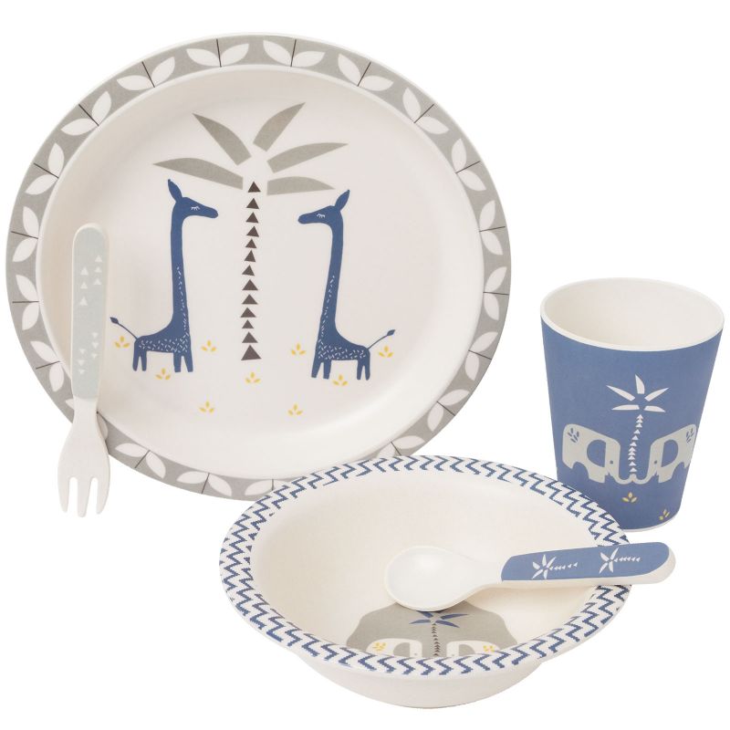 Coffret repas en bambou Girafe bleu indigo (5 pièces) Fresk
