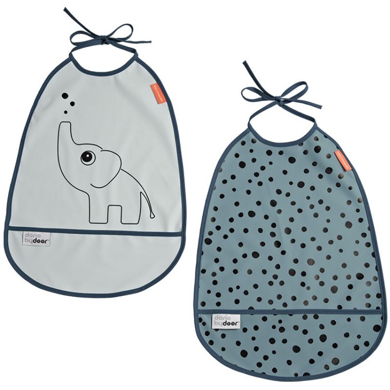 Lot de 2 bavoirs imperméables à poche Elphee bleu Done by Deer