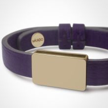 Bracelet cuir Hip-Hop Violet (or jaune 750° et cuir)  par Mikado