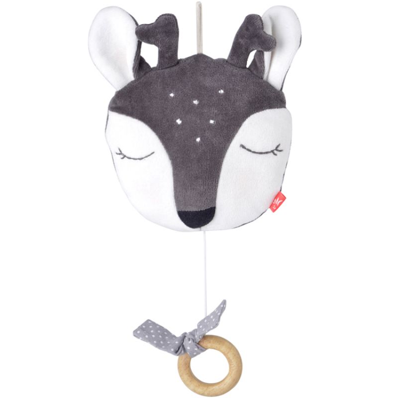 Faon musical à suspendre en coton bio gris (23 cm) Kikadu