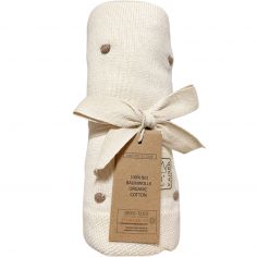 Couverture en tricot et coton bio crème et marron (80 x 100 cm)