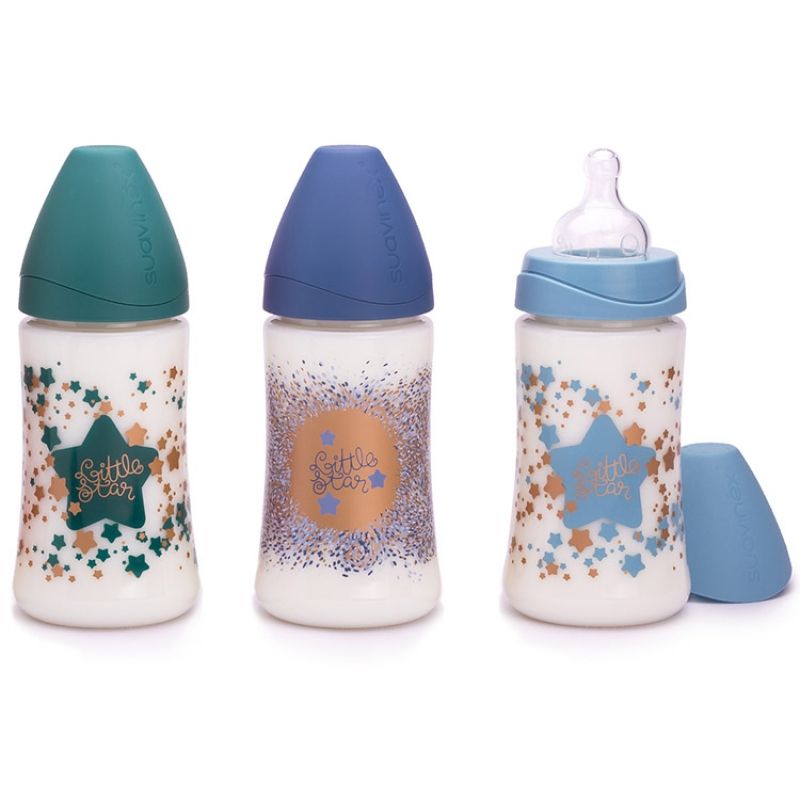 Biberon à col large Couture bleu coloris aléatoire (270 ml) Suavinex