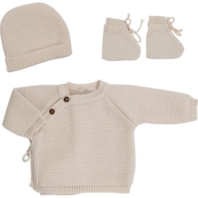 Lot brassière, bonnet et chaussons Sable (0-1 mois) Trois Kilos Sept