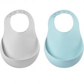 Lot de 2 bavoirs silicone avec poche light mist et airy green