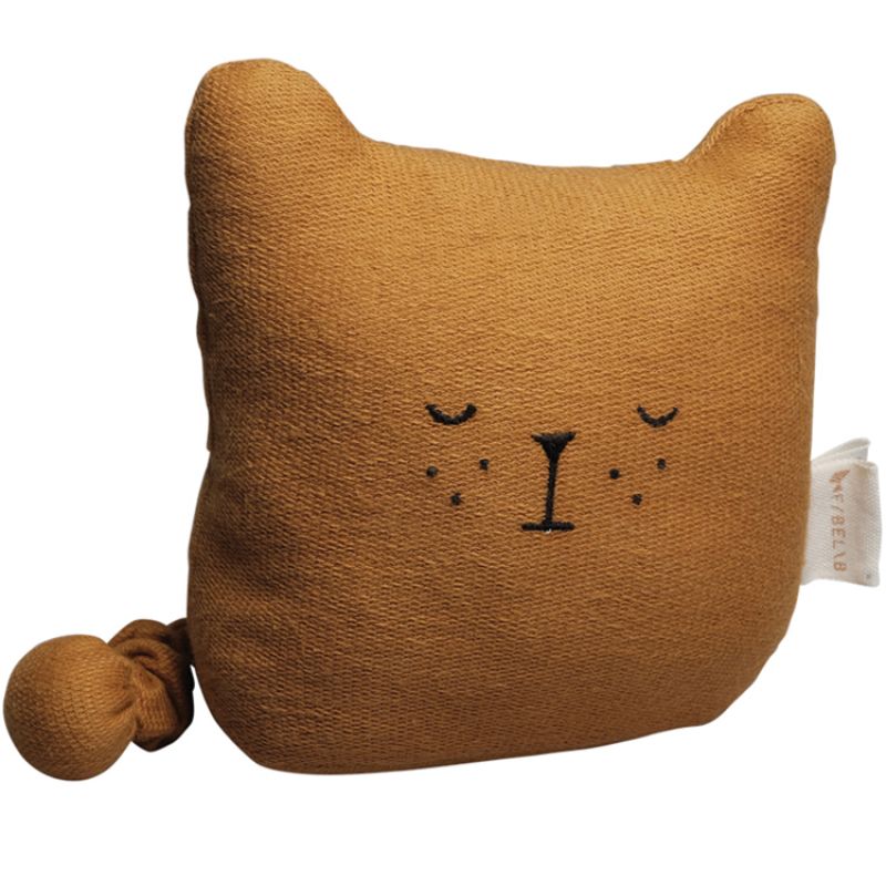 Mini peluche musicale en coton bio ours ocre (14 x 14 cm) Fabelab