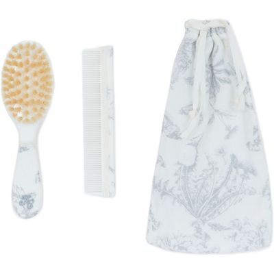 Brosse et peigne imprimé inspiration Toile de Jouy gris