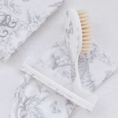 Brosse et peigne imprimé inspiration Toile de Jouy gris