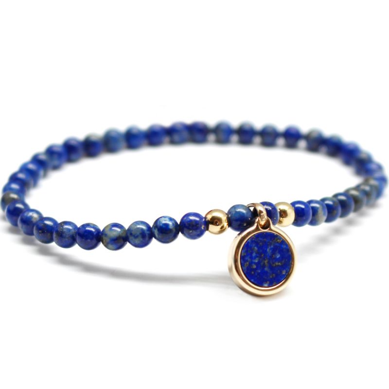 Bracelet Petite pierre fine ronde Lapis Lazuli plaqué or (personnalisable) Petits trésors