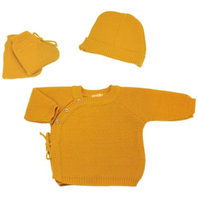 Lot brassière, bonnet et chaussons Moutarde (0-1 mois) Trois Kilos Sept
