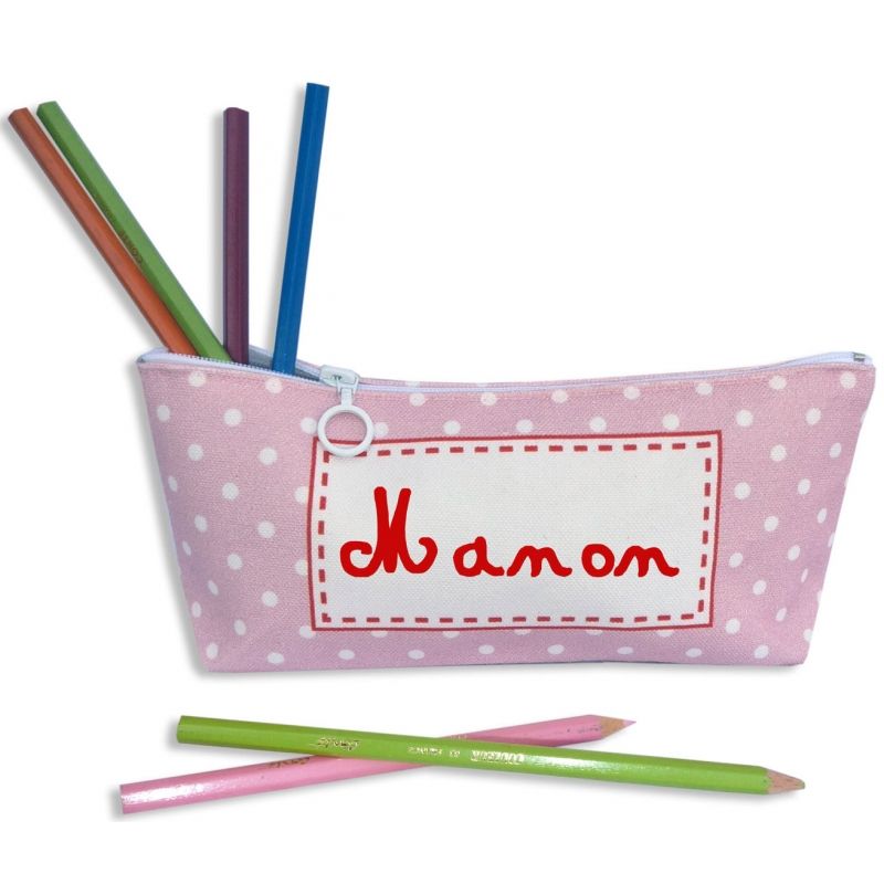 Trousse scolaire rose à pois (personnalisable) Les Griottes