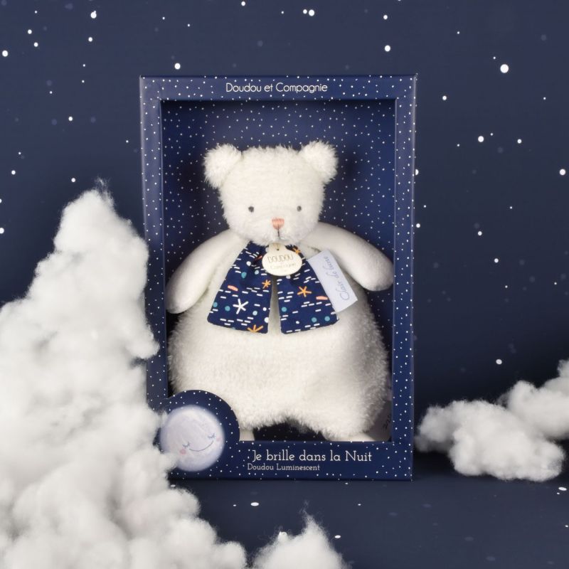 Doudou plat ours luminescent Clair de Lune (26 cm) Doudou et Compagnie Ambiance 2