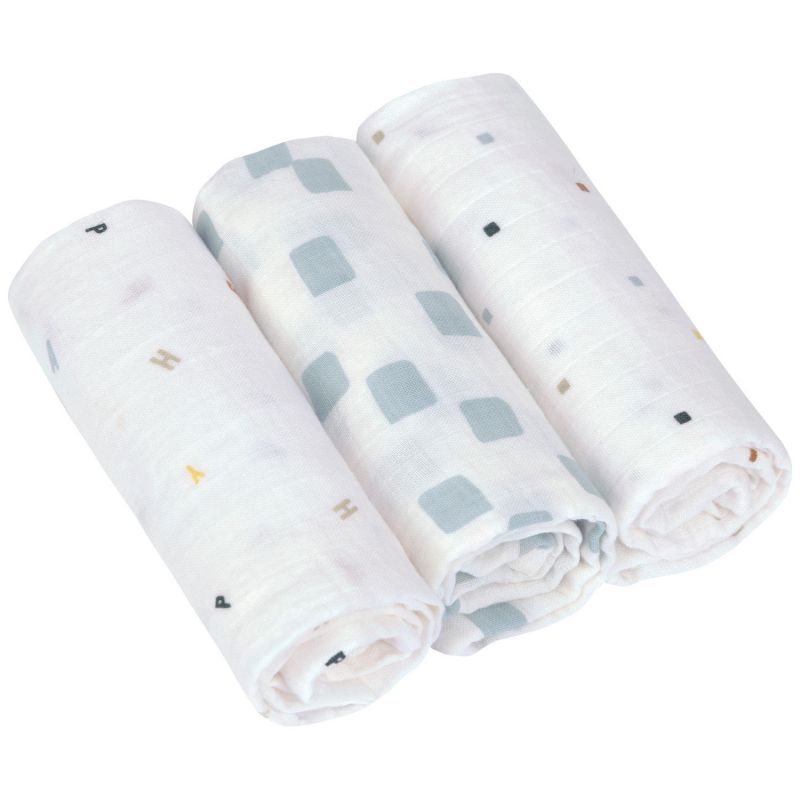 Lot de 3 langes en mousseline GOTS Happy Fruits bleu (85x85 cm) Lässig Produit 1