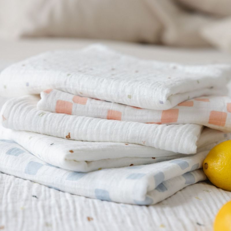 Lot de 3 langes en mousseline GOTS Happy Fruits bleu (85x85 cm) Lässig Ambiance 7