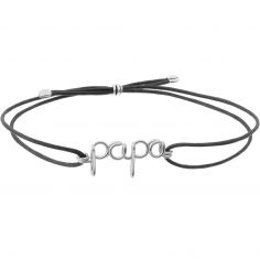 Bracelet cordon coton ciré Papa argent (personnalisable) - Padam Padam