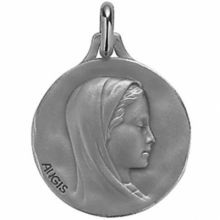 Médaille ronde Vierge profil droit 18 mm (or blanc 750°)  par Maison Augis