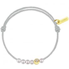 Bracelet bébé Little Diamond Moon cordon gris perle 3 diamants or jaune (or jaune 750°)  par Claverin