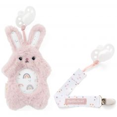 Set attache-sucette peluche lapin et attache-sucette rose clair - Infantino