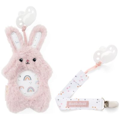Set attache-sucette peluche lapin et attache-sucette rose clair