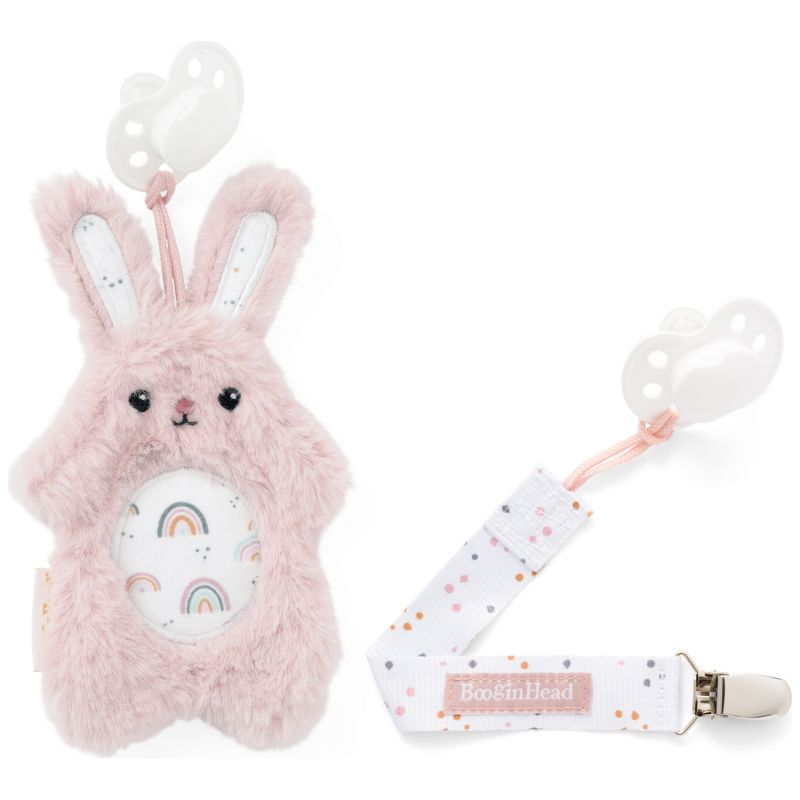 Set attache-sucette peluche lapin et attache-sucette rose clair Infantino Produit 1