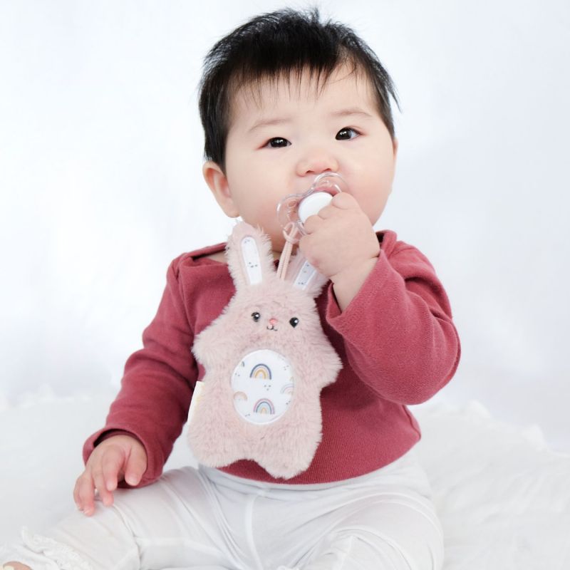 Set attache-sucette peluche lapin et attache-sucette rose clair Infantino Ambiance 2
