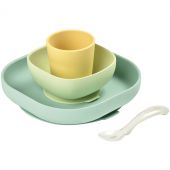 Coffret repas en silicone jaune et vert (4 pièces)