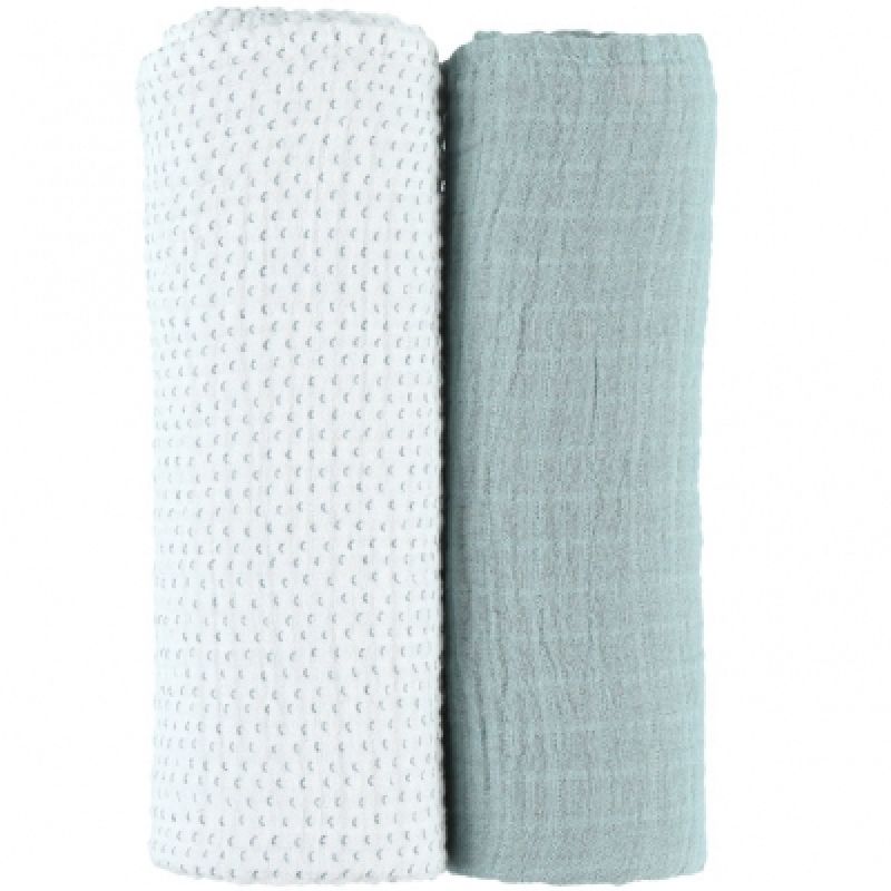 Lot de 2 draps housses coton bio vert d'eau Moris & Sacha (70 x 140 cm) Noukie's
