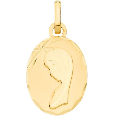 Médaille ovale de la Vierge profil droit 16 mm (or jaune 375°) Berceau magique bijoux