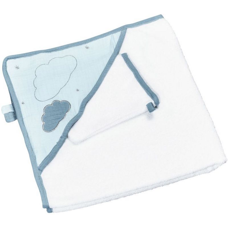 Cape de bain + gant Lily mint (75 x 75 cm) Sauthon