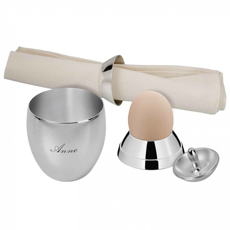 Oeuf design timbale, coquetier et rond de serviette (métal argenté) Christofle