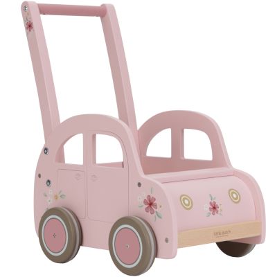 Chariot de marche voiture en bois rose  par Little Dutch